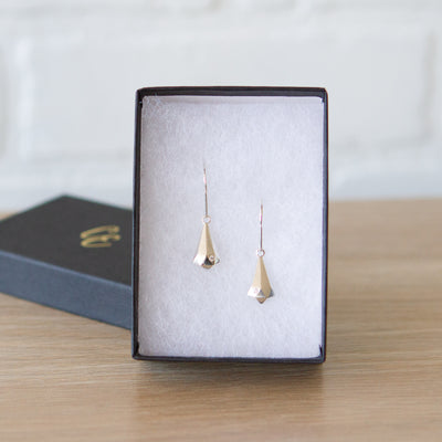 Silver Faceted Drop Dangle Earrings with diamonds in a gift box