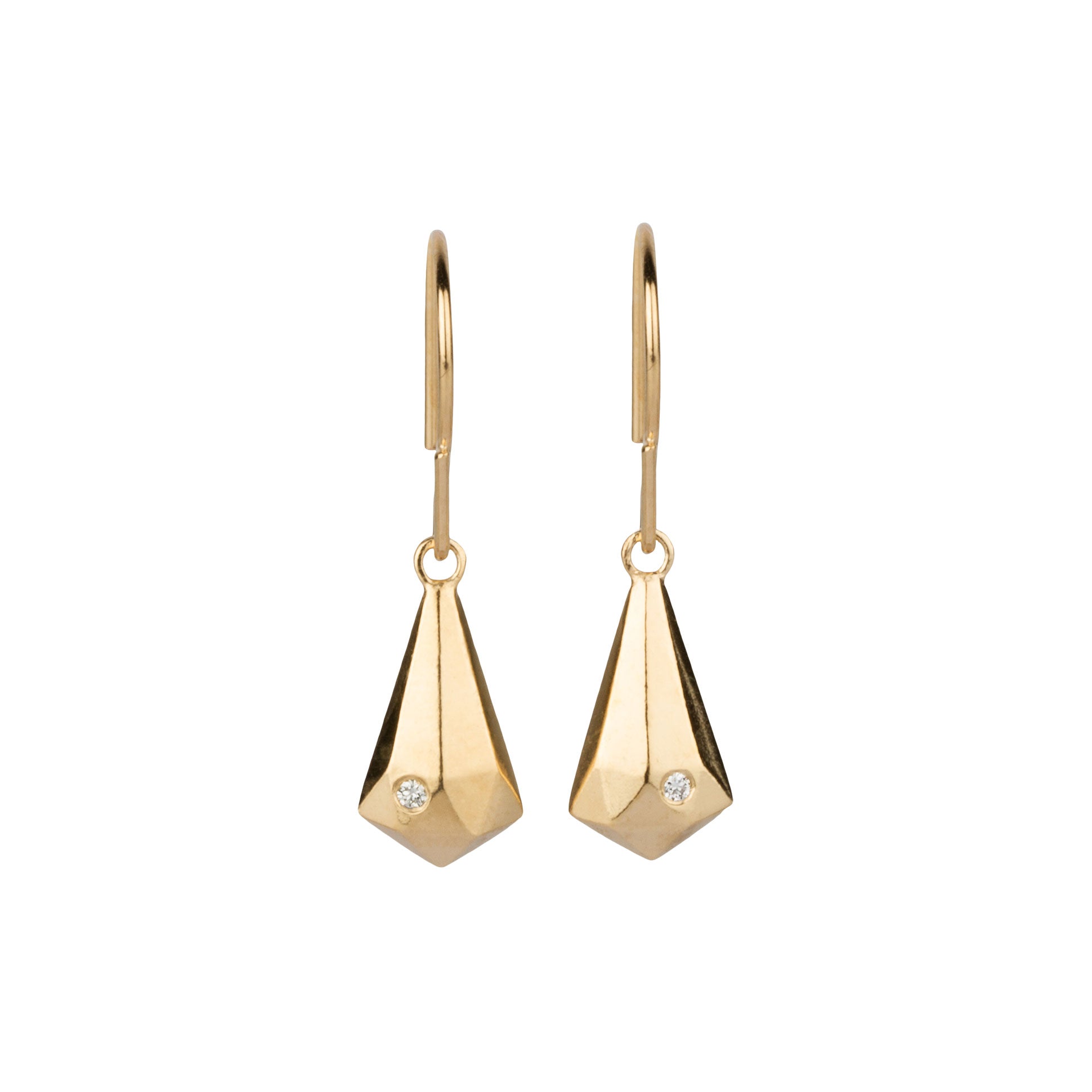 Gold Vermeil and Diamond Faceted Drop Dangle Earrings on a white background