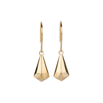 Gold Vermeil and Diamond Faceted Drop Dangle Earrings on a white background