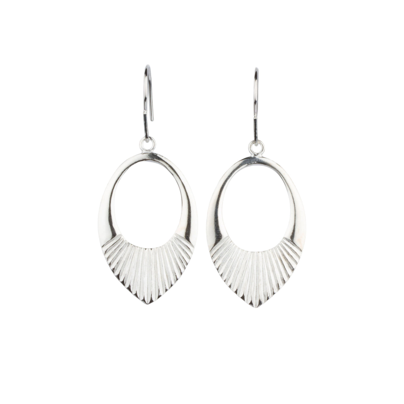 Silver Medium open petal shape earrings with textured bottoms