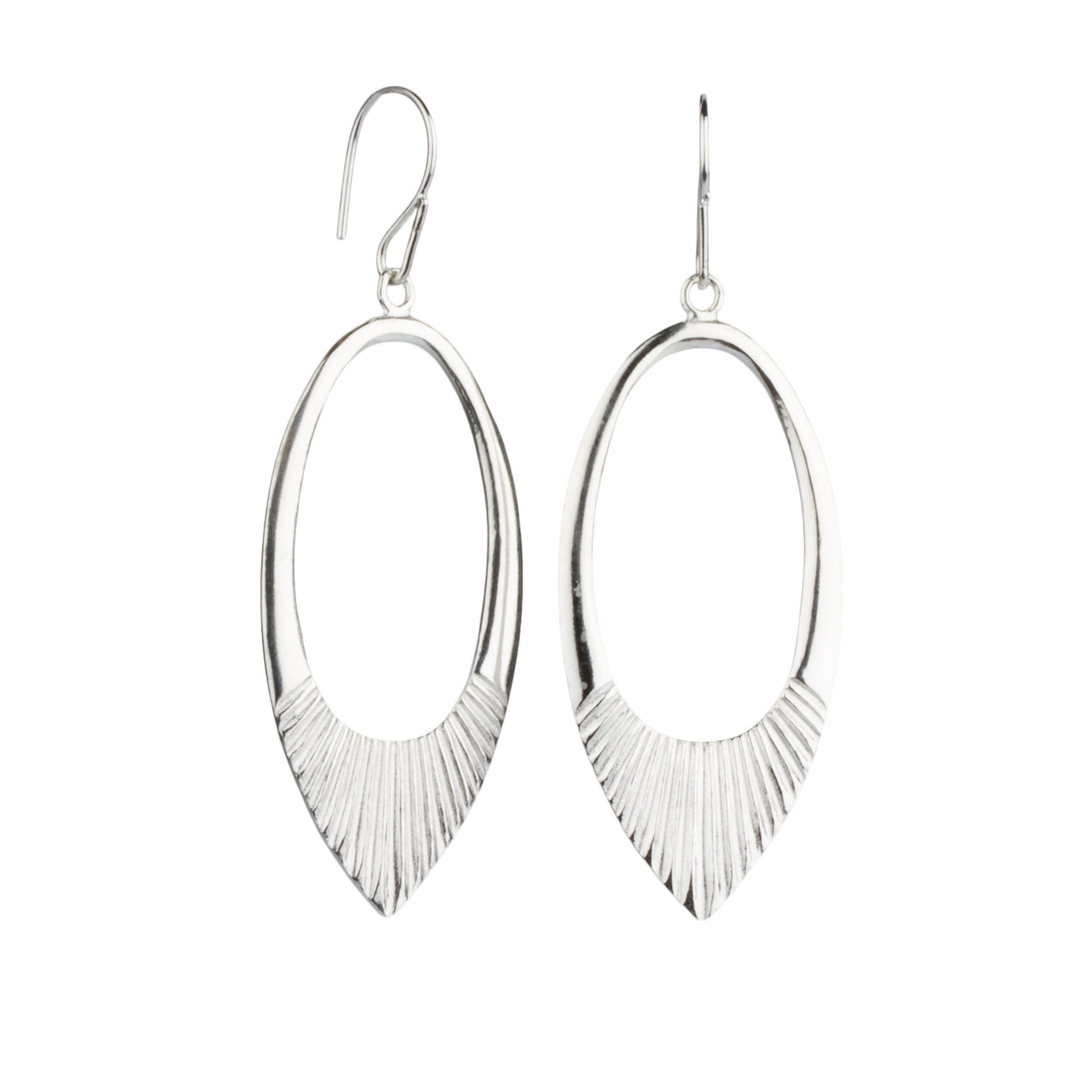 Silver large open petal shape earrings with textured bottoms