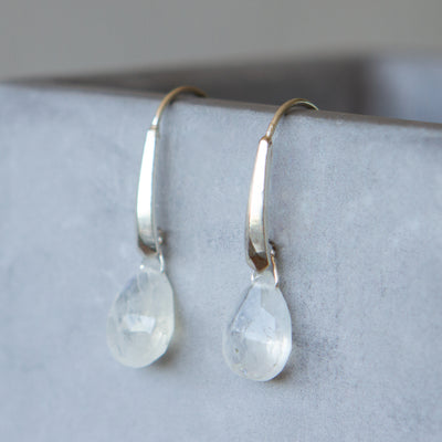 sterling silver fragment dangle earrings with moonstone drops side view
