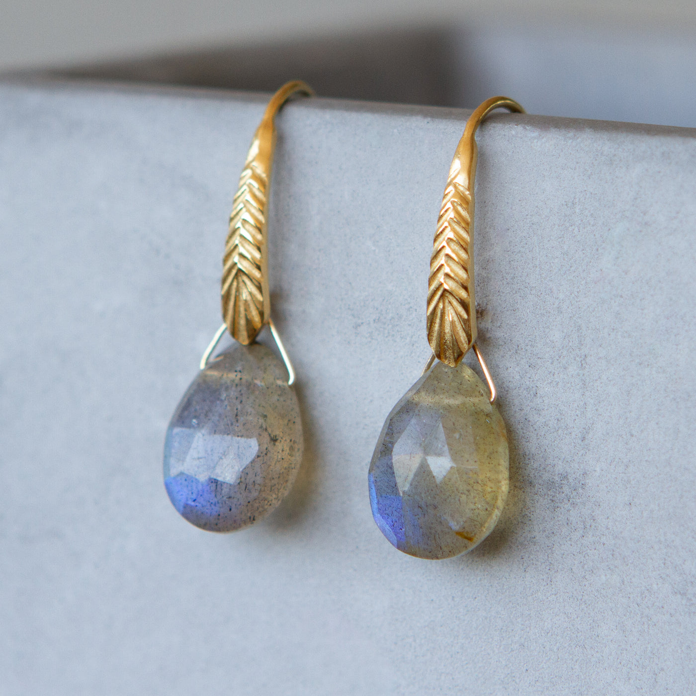 Vermeil Herringbone Gemstone Drops in Faceted Labradorite