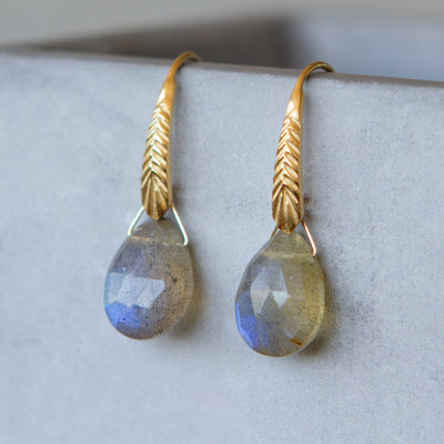 Vermeil Herringbone Gemstone Drops in Faceted Labradorite