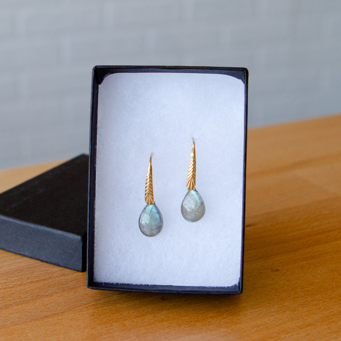 Vermeil Herringbone Gemstone Drops in Smooth Labradorite