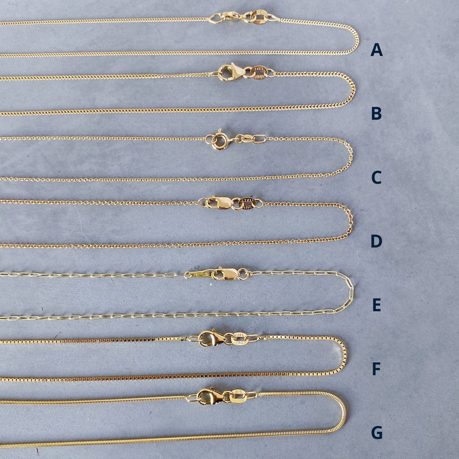 14k yellow gold chain options