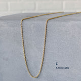14k yellow gold 1.1mm cable chain
