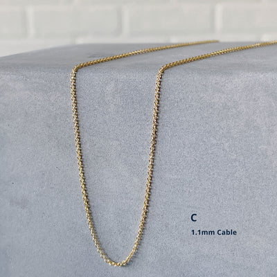 14k yellow gold 1.1mm cable chain