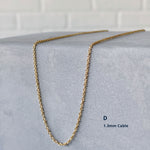 14k yellow gold 1.3mm cable chain