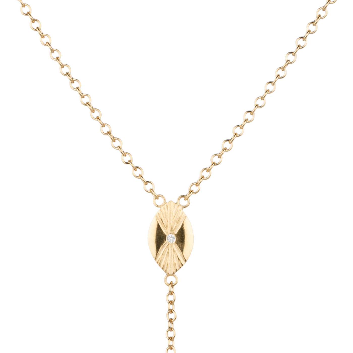 Vermeil Prism Lariat Necklace close up by Corey Egan