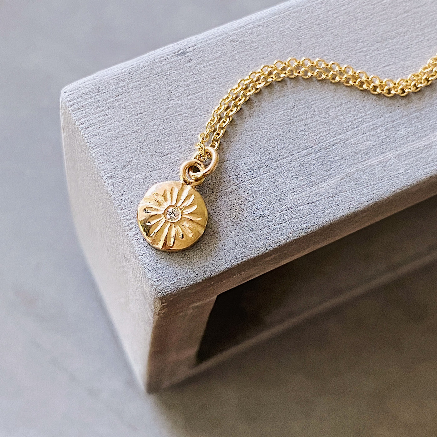 Gold and Diamond Small Sunburst Lucia Necklace view #3