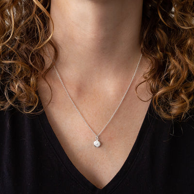 Small Lucia Diamond Necklace around a neck by Corey Egan