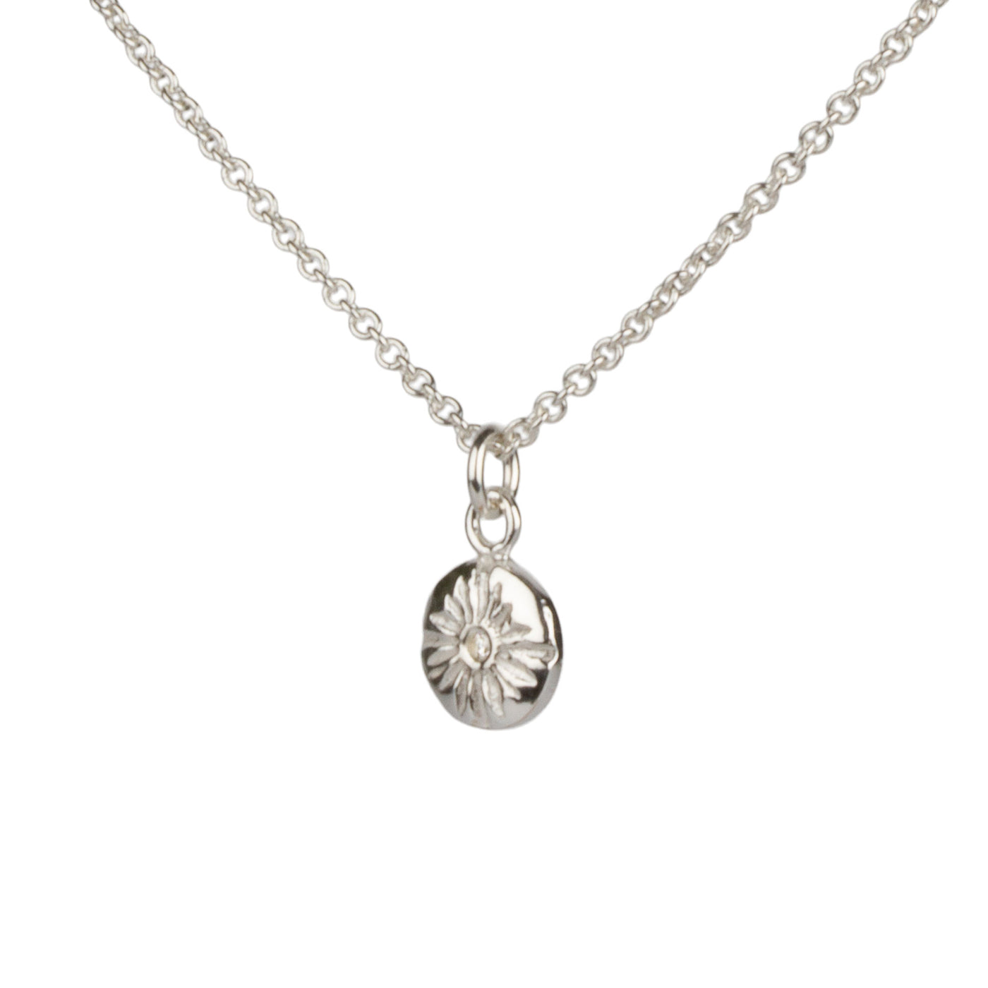 Small Lucia Diamond Necklace on a white background by Corey Egan