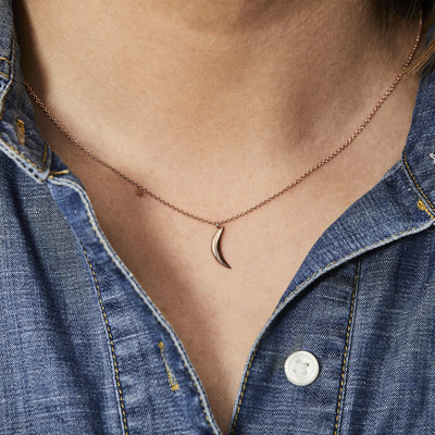 Rose Gold Small Wisp Moon Necklace by Corey Egan