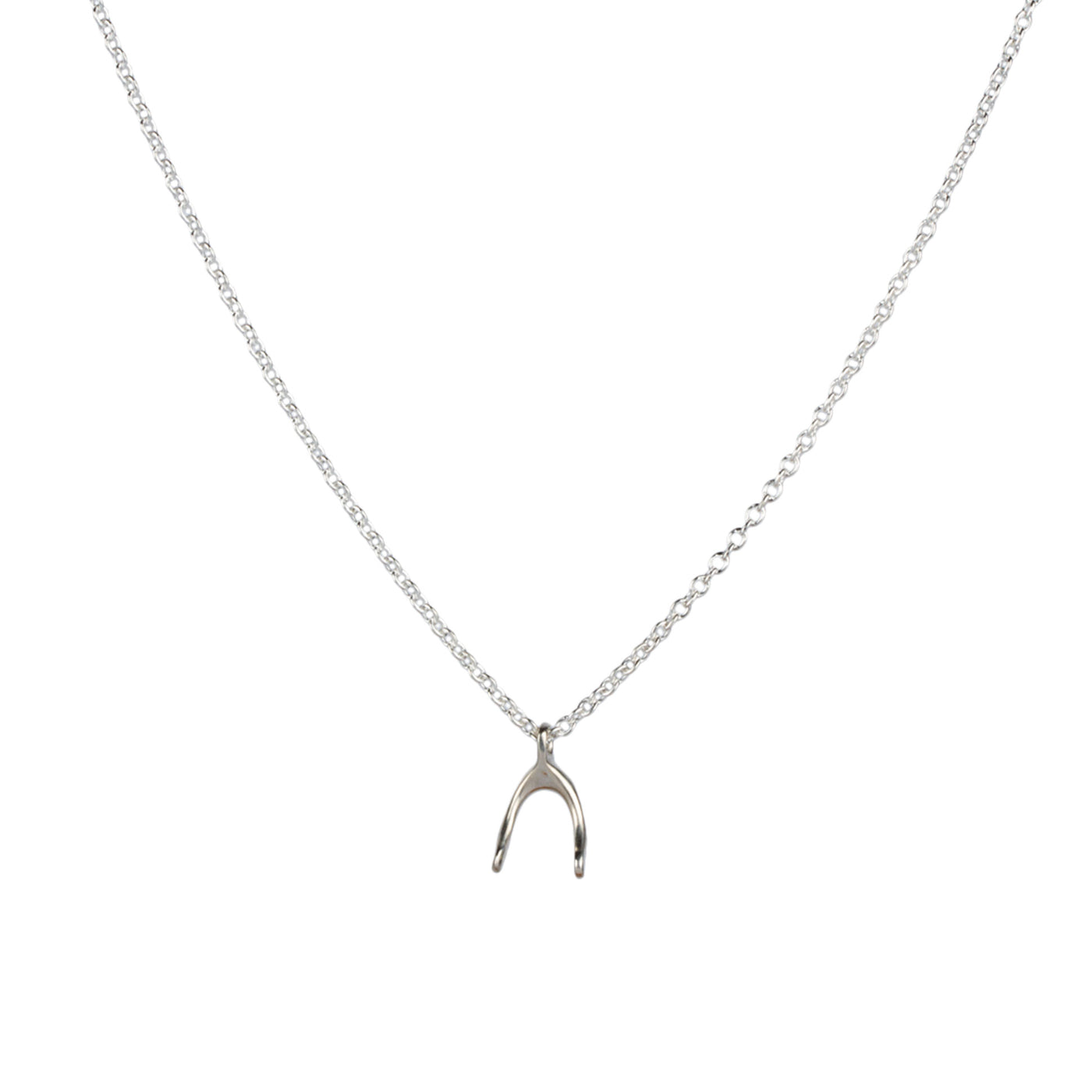 Silver Wishbone Necklace by Corey Egan on a white background