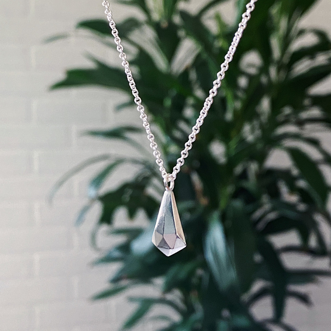 Side view of sterling Silver Crystal Fragment Necklace 