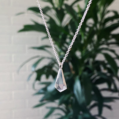 Side view of sterling Silver Crystal Fragment Necklace 