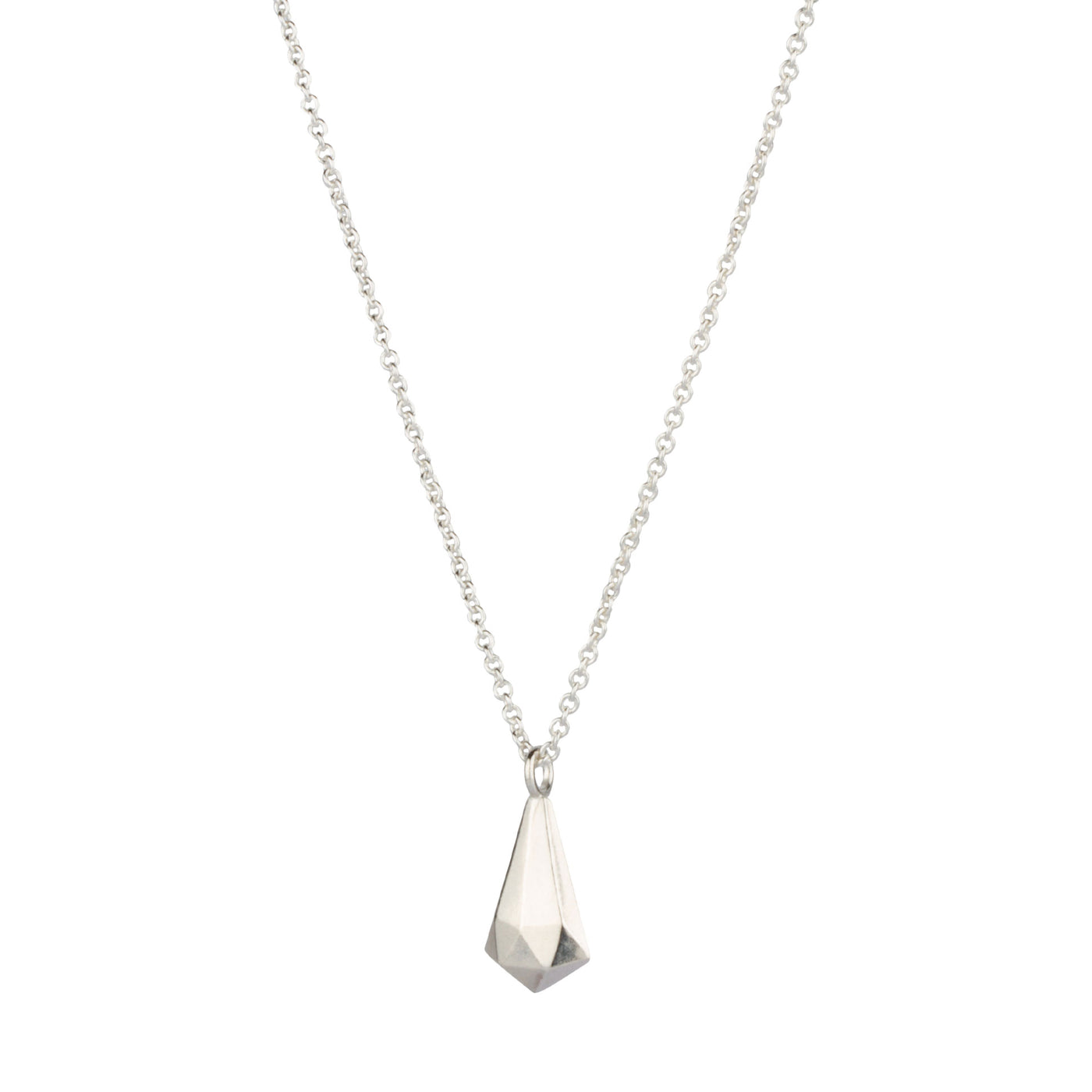 Side view of sterling Silver Crystal Fragment Necklace on a white background