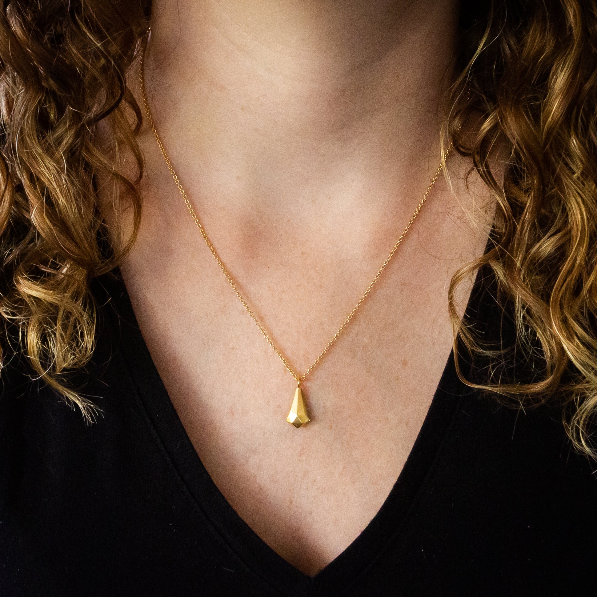 Vermeil faceted Crystal Fragment Necklace around a neck