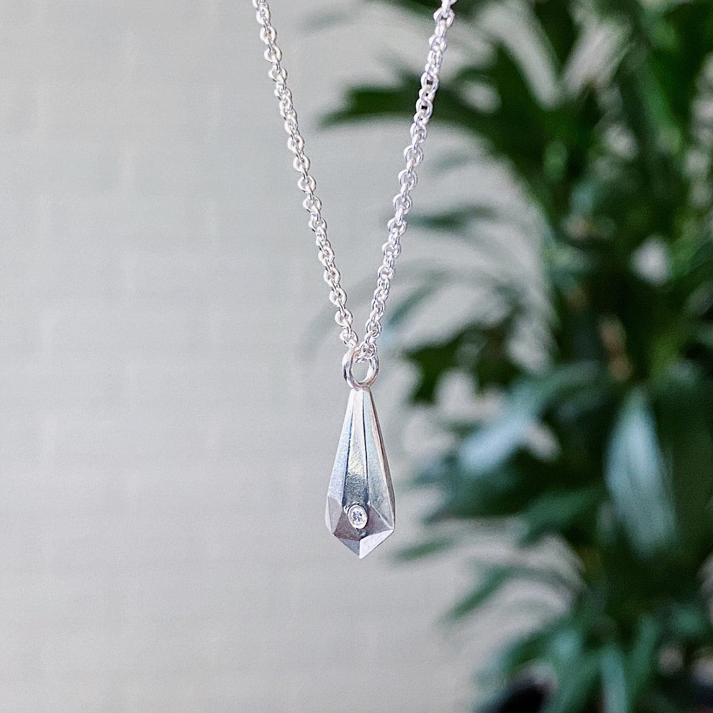 Side view of sterling Silver and Diamond Crystal Fragment Necklace 