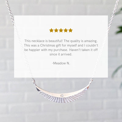 Text box review of silver Icarus Necklace