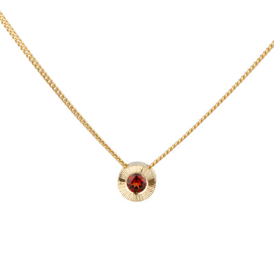 January birthstone Aurora slide necklace with garnet in yellow gold