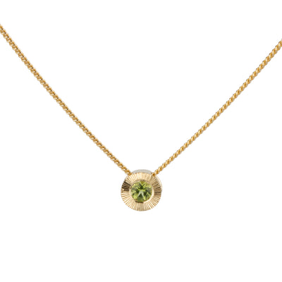 august birthstone Aurora slide necklace with peridot in yelllow gold