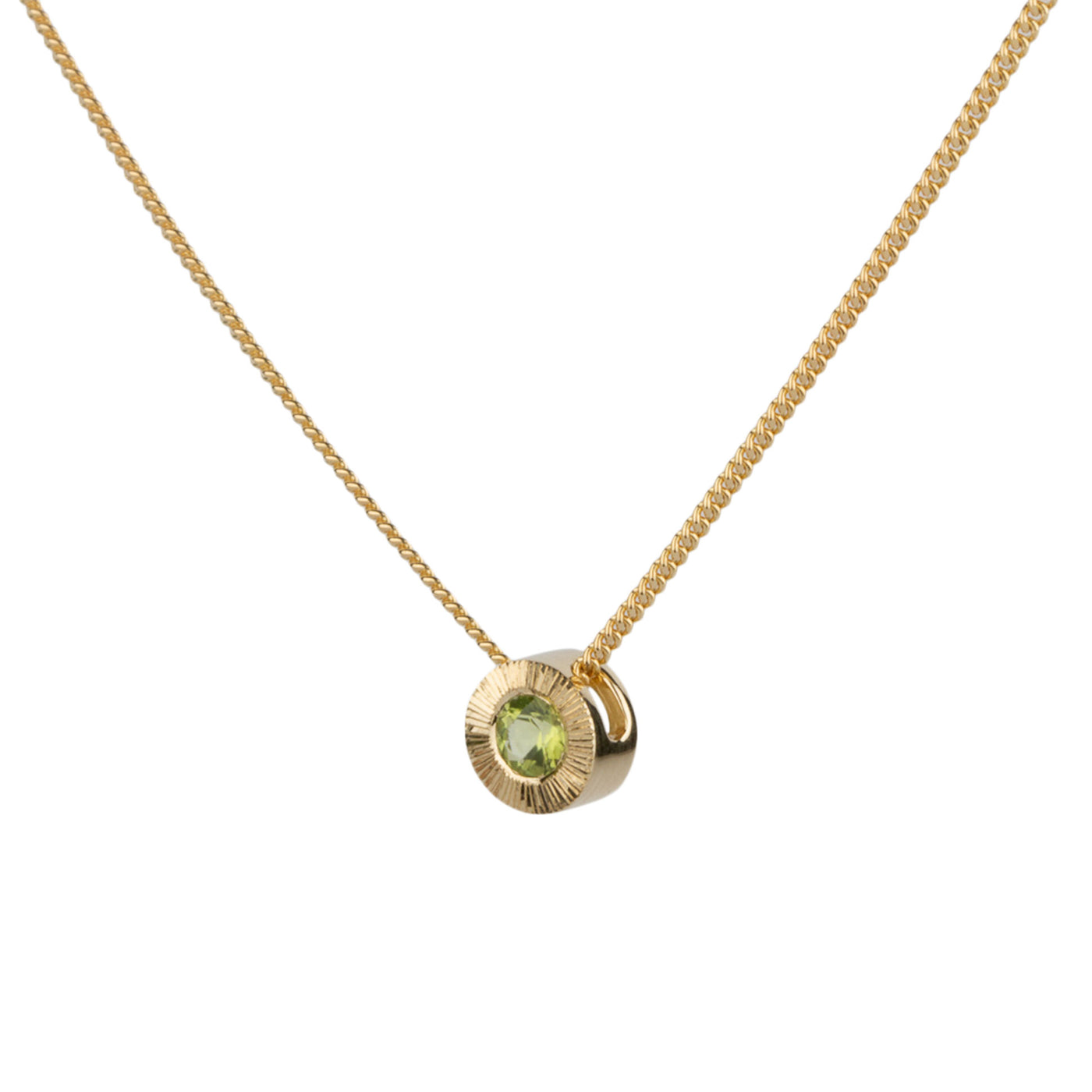 August Birthstone Aurora slide necklace with peridot in gold