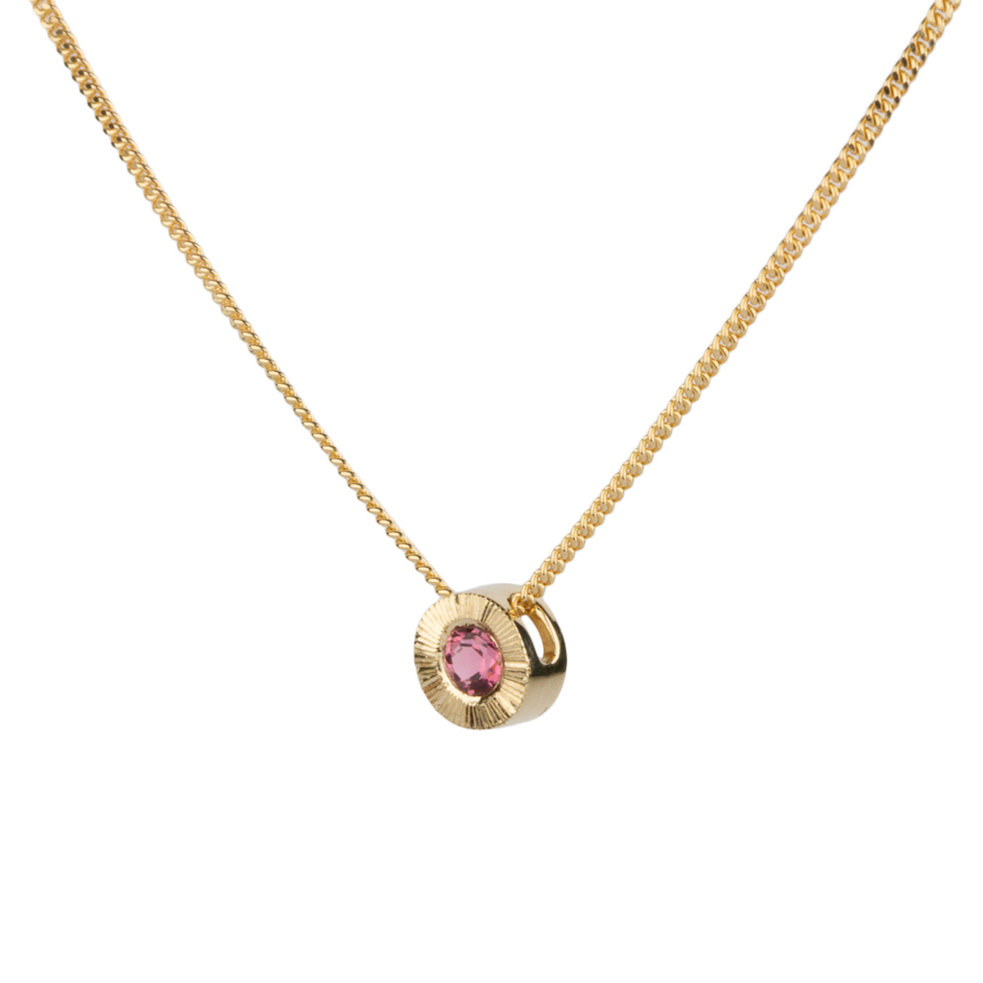 October birthstone Aurora slide necklace with pink tourmaline in yellow gold