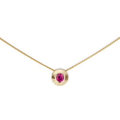 July birthstone Aurora slide necklace with ruby in yellow gold