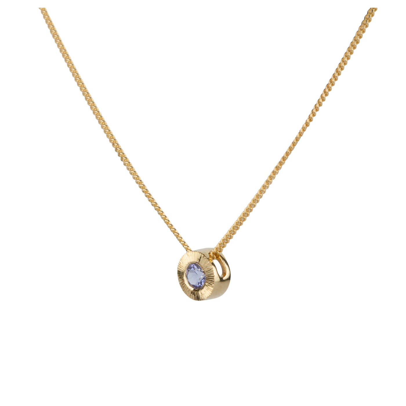 December birthstone Aurora necklace with tanzanite in yellow gold