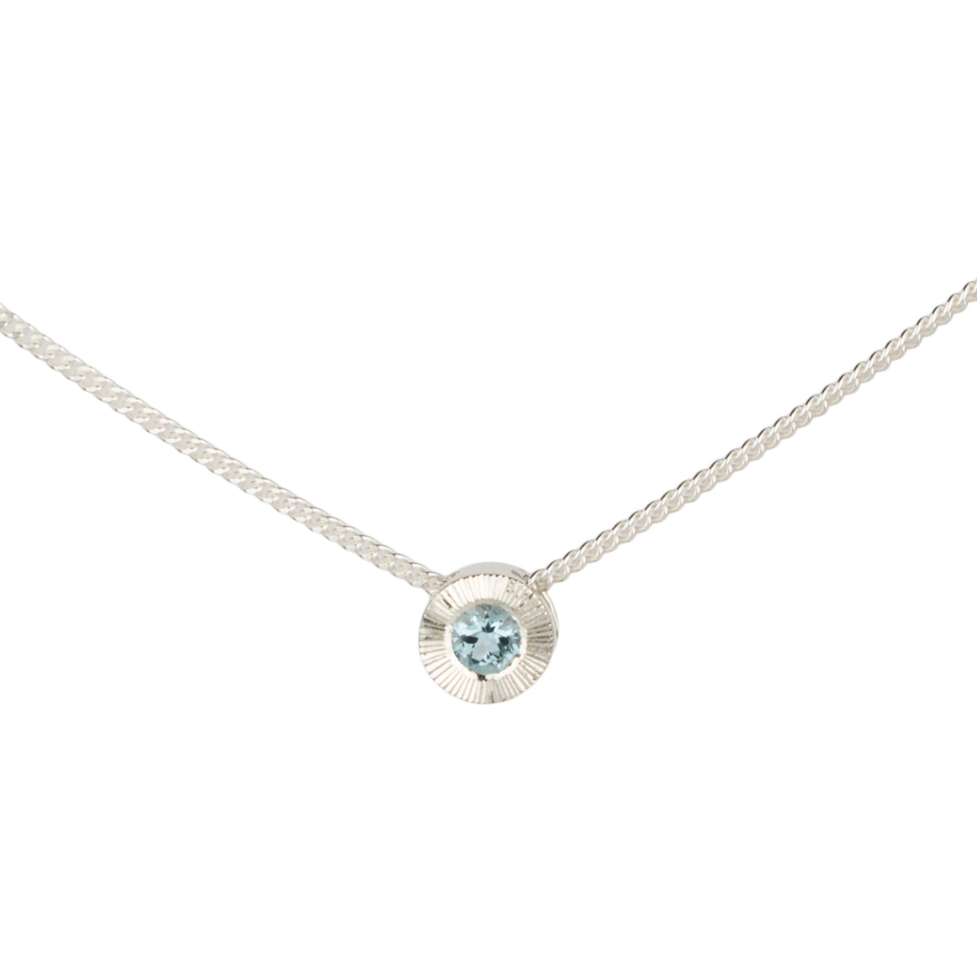 March birthstone Aurora slide necklace with aquamarine in silver