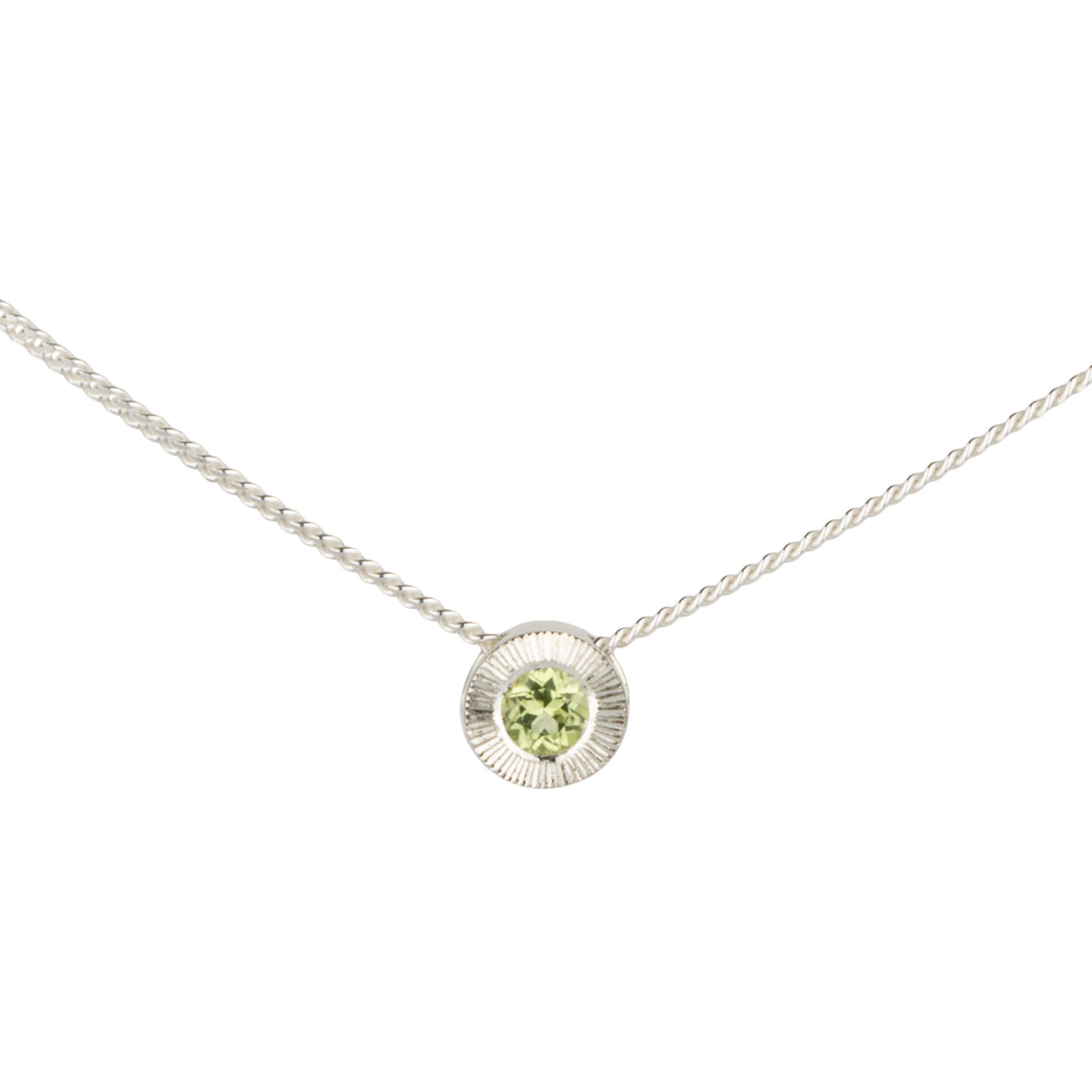 August birthstone Aurora slide necklace with peridot in silver