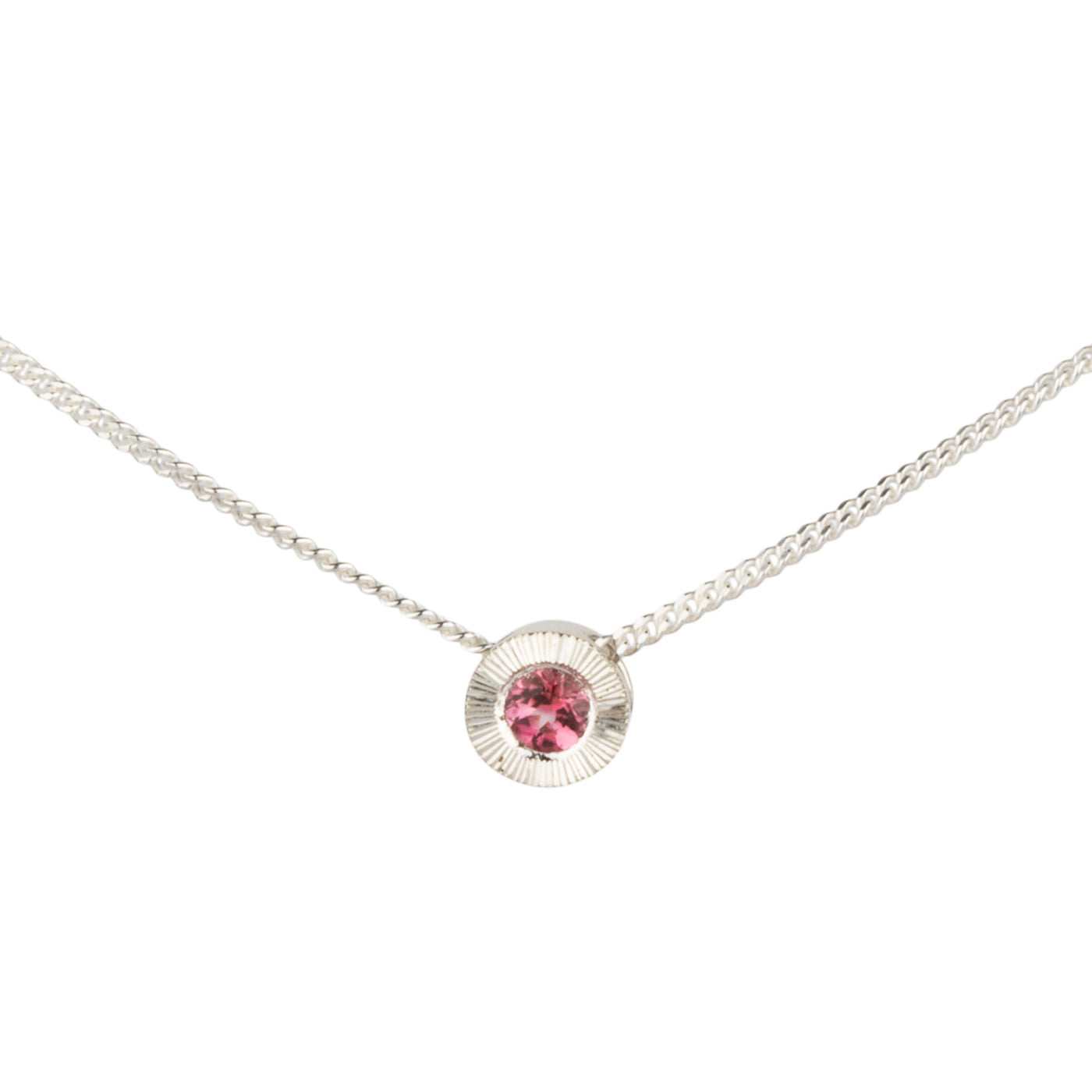 October birthstone Aurora slide necklace with pink tourmaline in silver