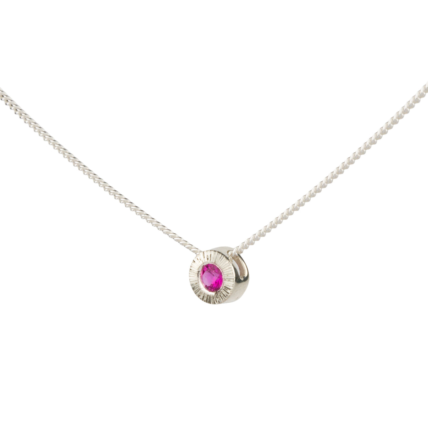 July birthstone Aurora slide necklace with ruby in silver