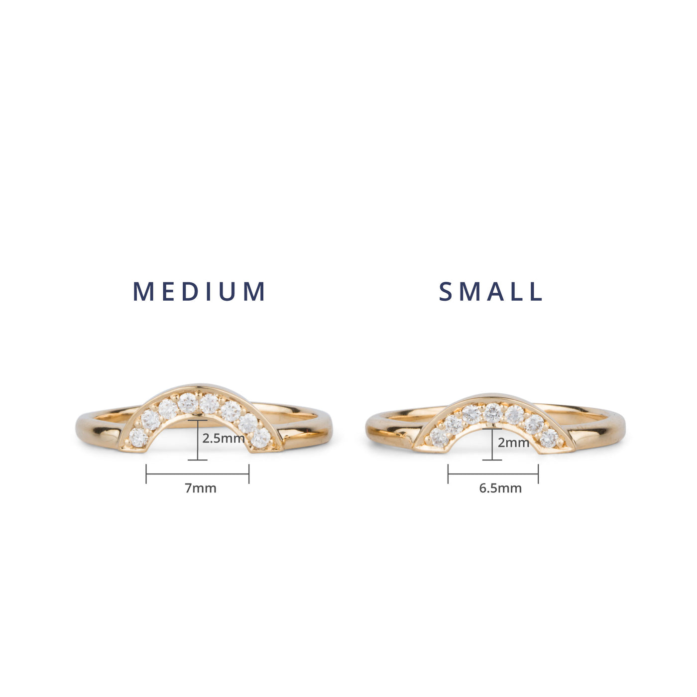 meidum vs small pave diamond arch band dimensions