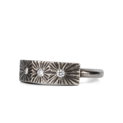 Nova Oxidized Silver and Diamond Ring by Corey Egan on a white background side view
