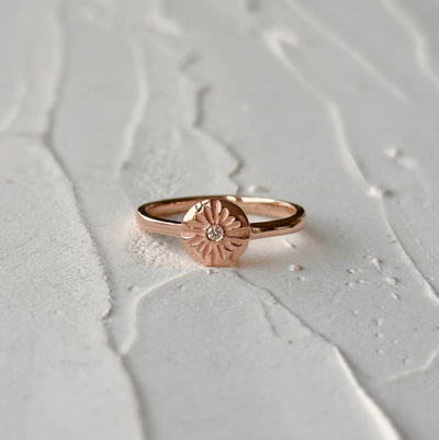 Lucia Small Rose Gold and Diamond Ring on a natural looking background