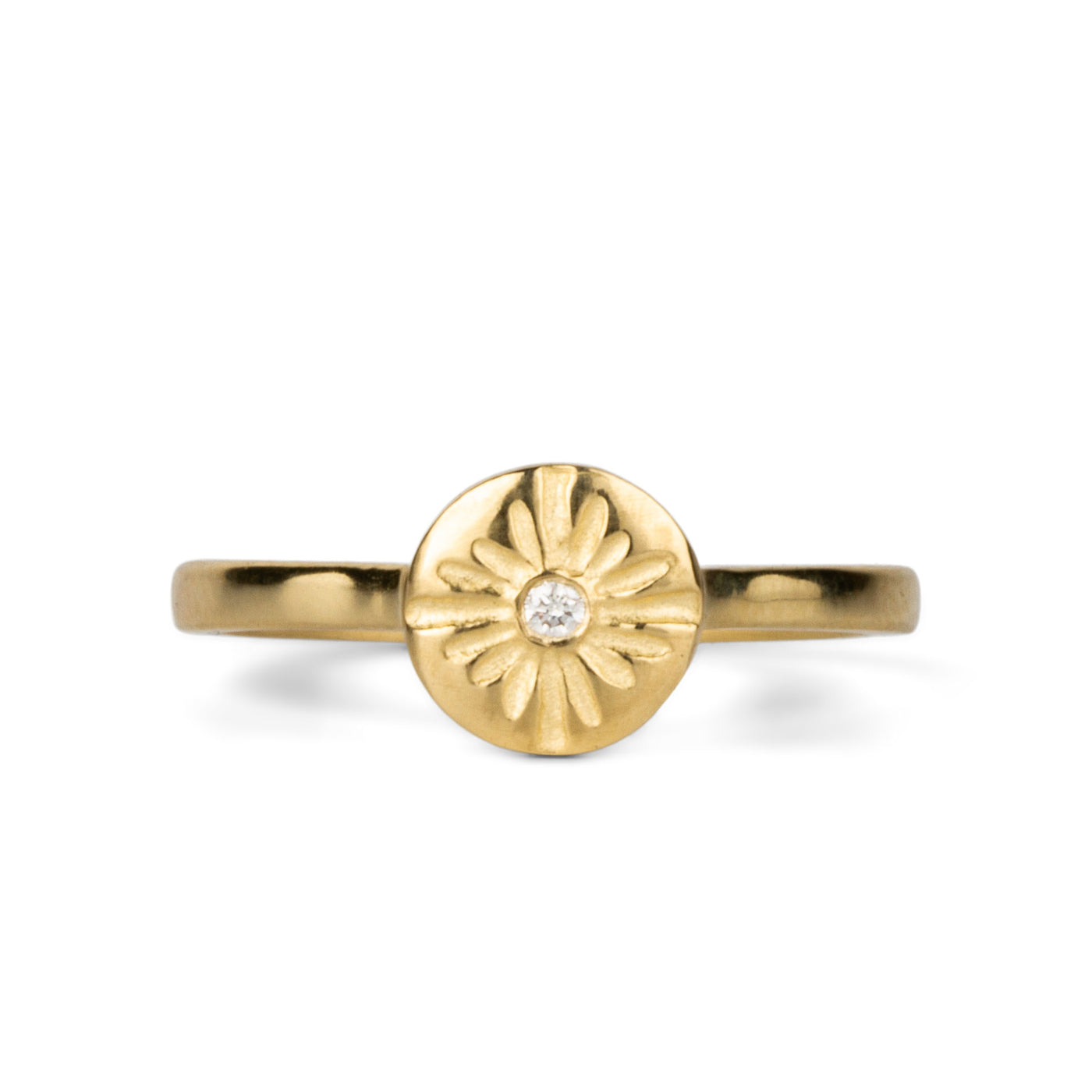 Lucia Small Yellow Gold and Diamond Ring front facing on a white background