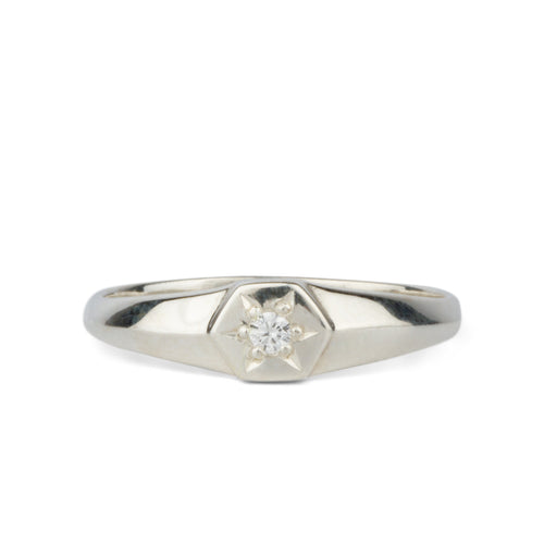 Silver Astra Star Signet Ring with Diamond