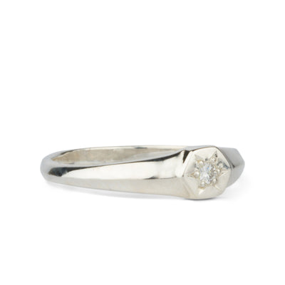Silver and Diamond Star Astra Signet Ring side view on a white background