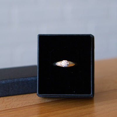 Silver and Diamond Star Astra Signet Ring in a gift box