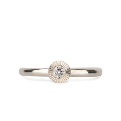 sterling silver large aurora stacking ring with a 3mm center diamond and engraved border