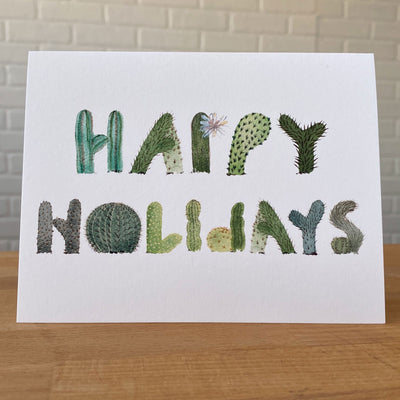 Watercolor Card with Happy Birthday spelled in Letters shaped like cacti.