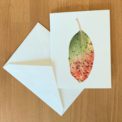 Watercolor Card of Multicolor madrone leaf