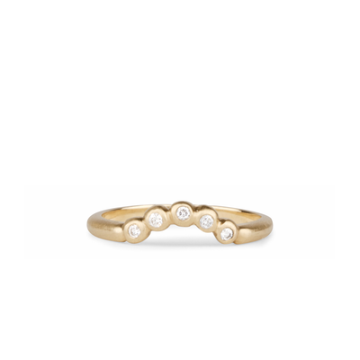 Arched Droplet Band in Brushed Yellow Gold with White Diamonds by Corey Egan