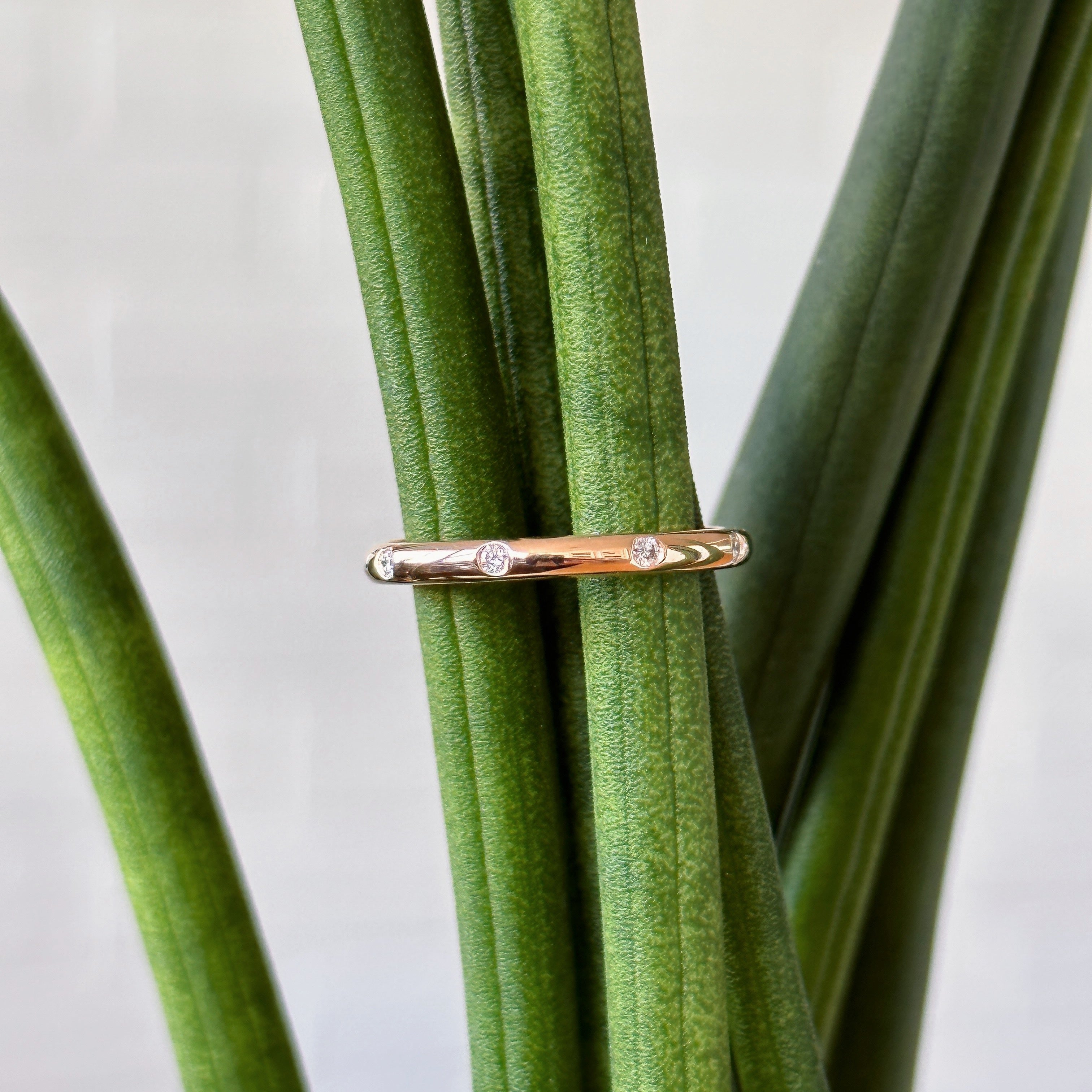 14k rose gold Lassen Band with 8 white diamonds