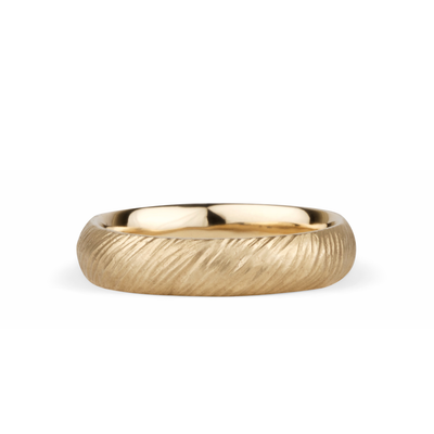 14k yellow gold carved and sandy textured surface Mackinac Band by Corey Egan