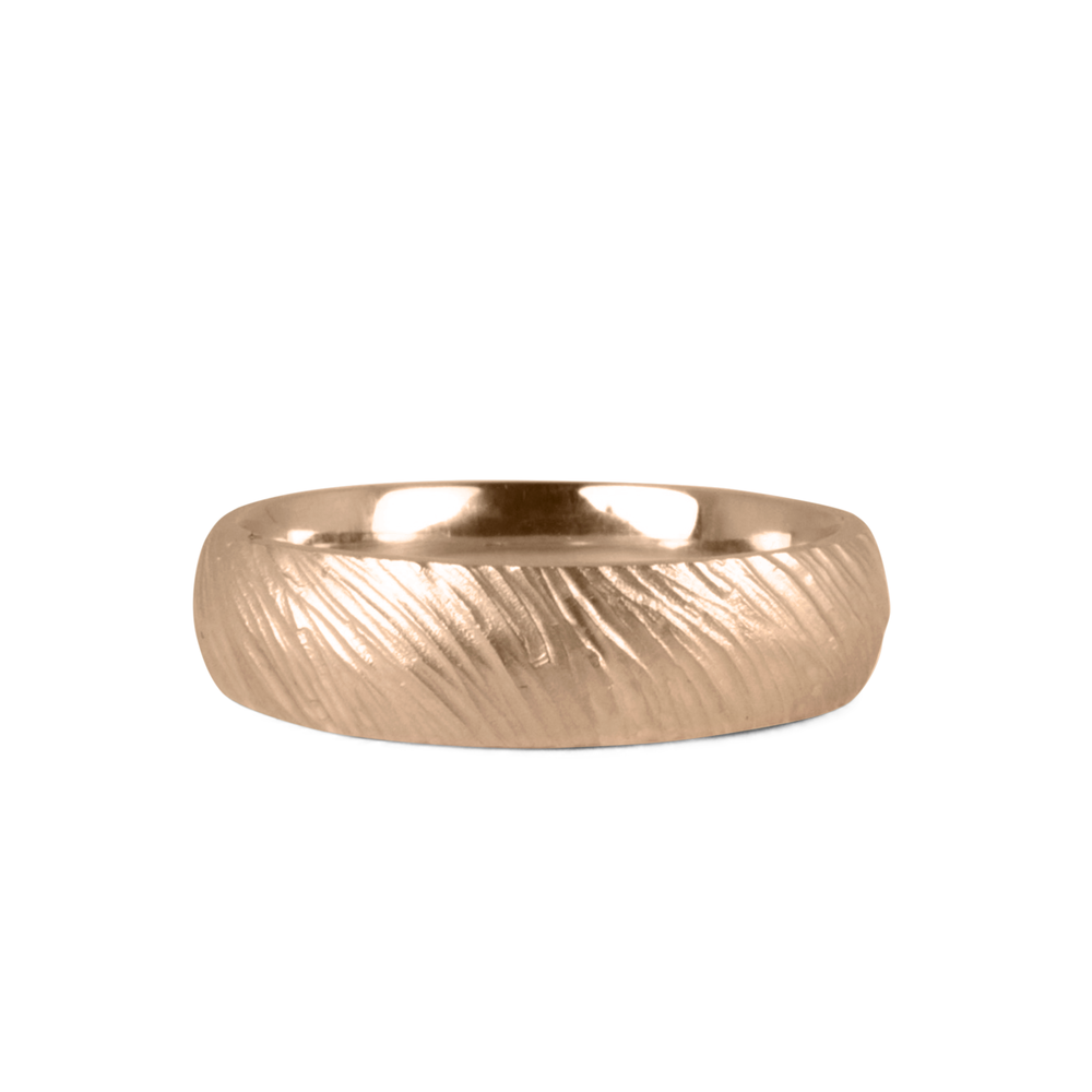 14k rose gold carved and sandy textured surface Mackinac Band by Corey Egan