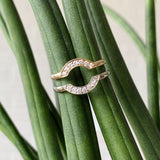 14k Yellow gold and 14k white gold small pave diamond arch band